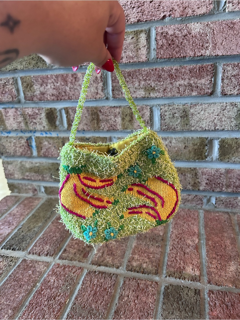 Handcrafted Green Bag with Banana Design